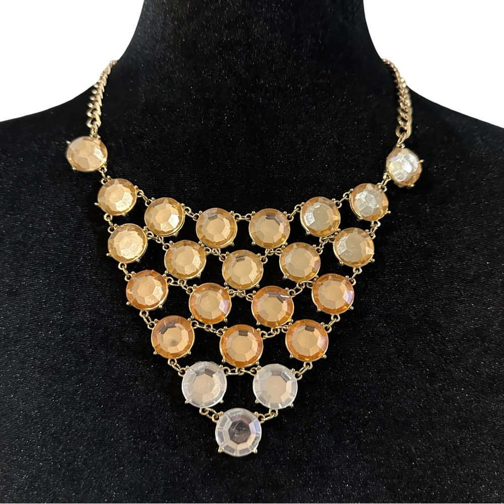 Jeweled Bib Necklace Gold Tone Adjustable Length